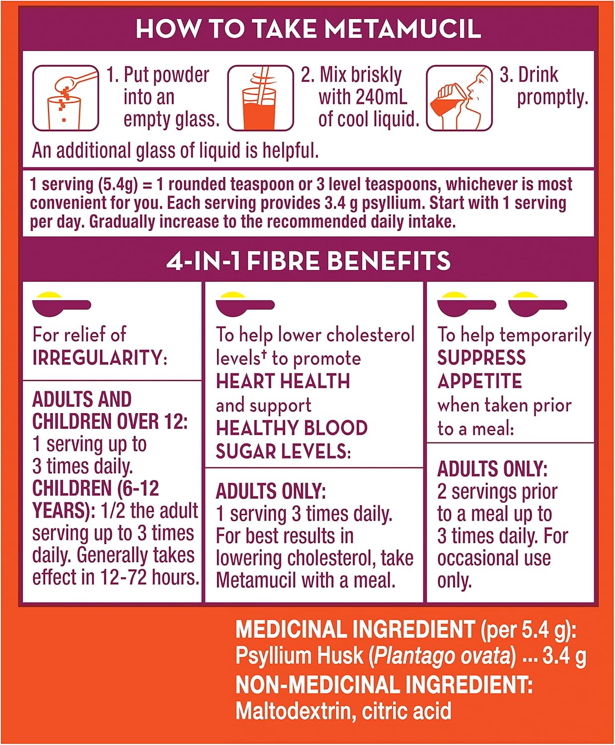 Metamucil Smooth Texture Fibre Powder, Unflavoured, Sugar-Free - 660g, 14256 Units