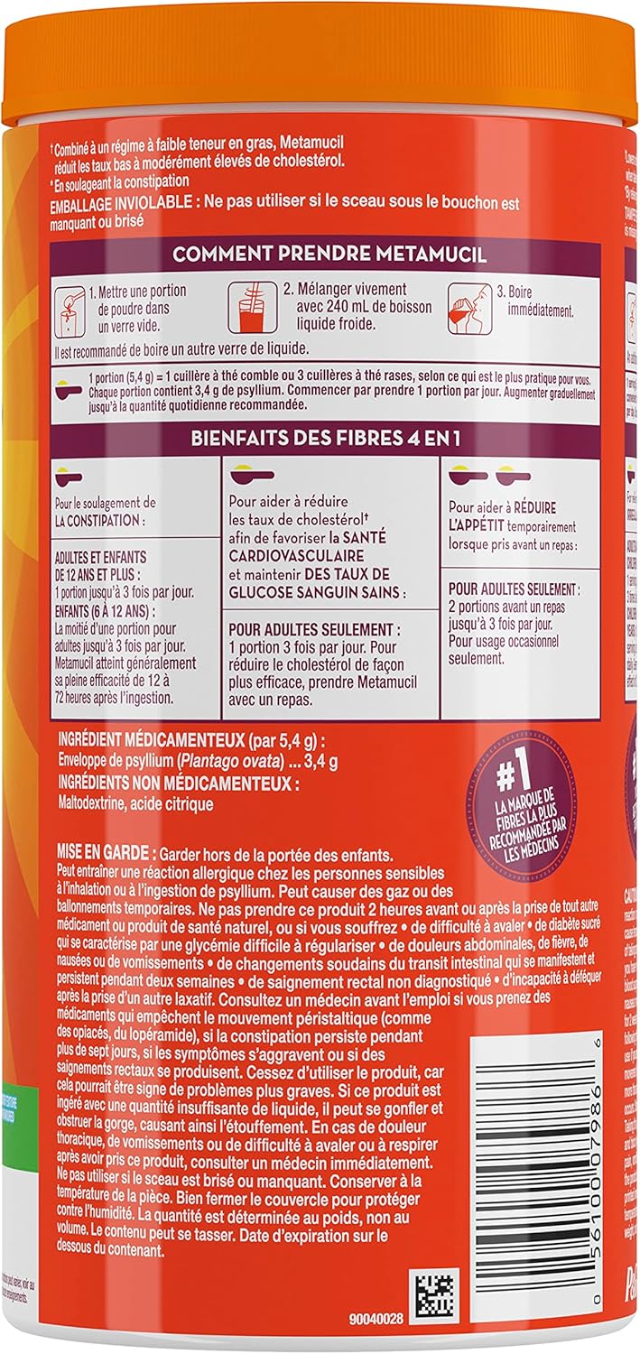 Metamucil Smooth Texture Fibre Powder, Unflavoured, Sugar-Free - 660g, 14256 Units