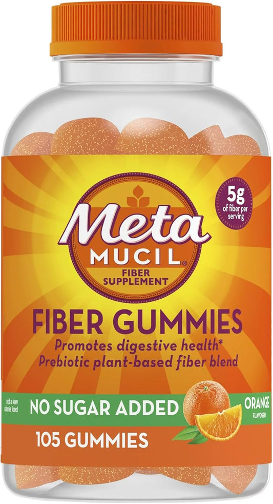 Metamucil Sugar Free Orange Fiber Gummies, 5g Prebiotic Plant Based Fiber Blend, 105 Count