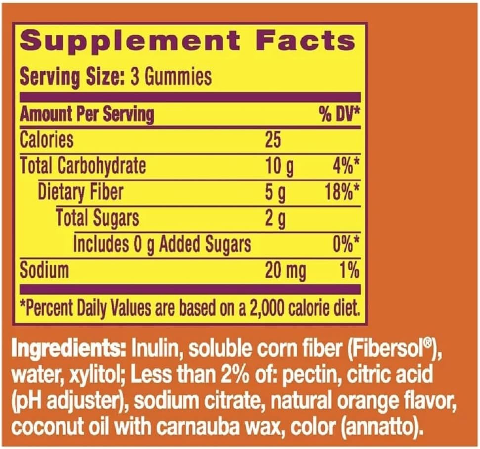 Metamucil Sugar Free Orange Fiber Gummies, 5g Prebiotic Plant Based Fiber Blend, 105 Count