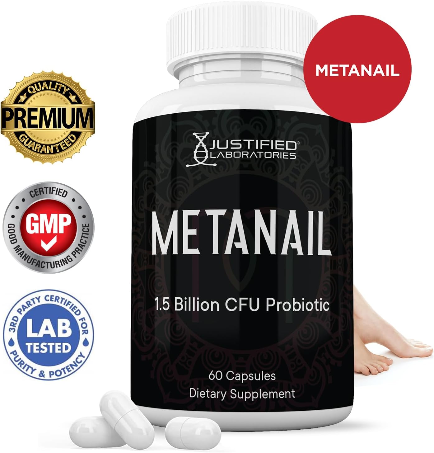 Metanail Probiotic Nail Support Supplement with 1.5 Billion CFU - 60 Capsules by Justified Laboratories