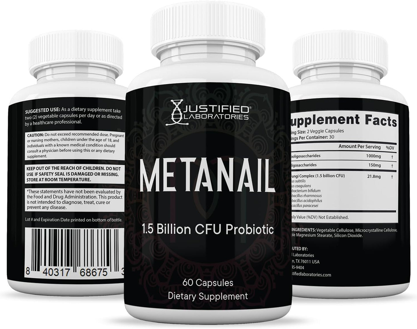 Metanail Probiotic Nail Support Supplement with 1.5 Billion CFU - 60 Capsules by Justified Laboratories