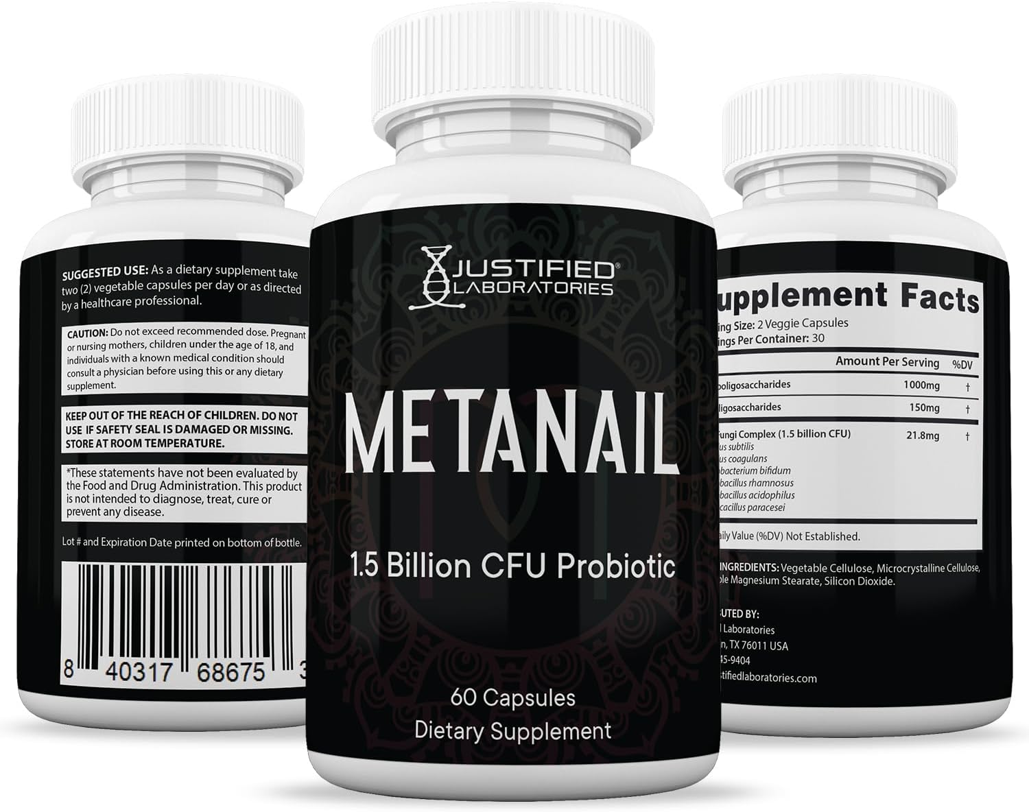 Metanail Probiotic Nail Support Supplement with 1.5 Billion CFU - 60 Capsules by Justified Laboratories