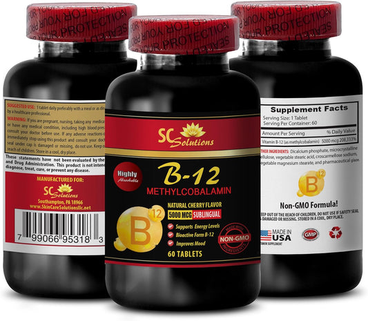 Methylcobalamin Vitamin B-12 5000 - Anti Aging Vitamins for Women Over 50 - Energy Supplements for Endurance - 60 Tablets