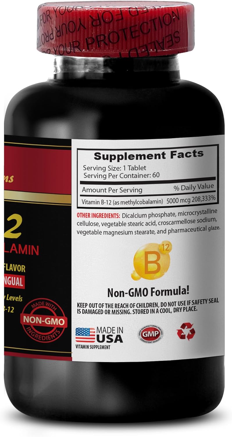 Methylcobalamin Vitamin B-12 5000 - Anti Aging Vitamins for Women Over 50 - Energy Supplements for Endurance - 60 Tablets