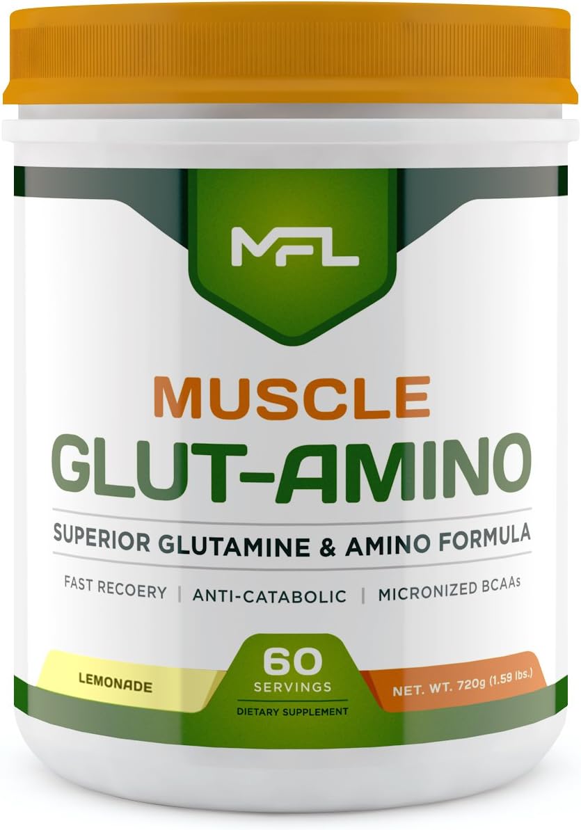 MFL Muscle Glut-Amino: Glutamine & Amino Complex, Sugar-Free, Stevia Sweetened, Natural, 60 Servings Lemonade