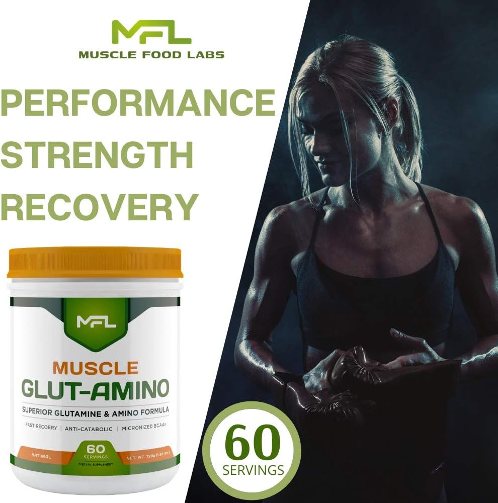 MFL Muscle Glut-Amino: Glutamine & Amino Complex, Sugar-Free, Stevia Sweetened, Natural, 60 Servings Lemonade