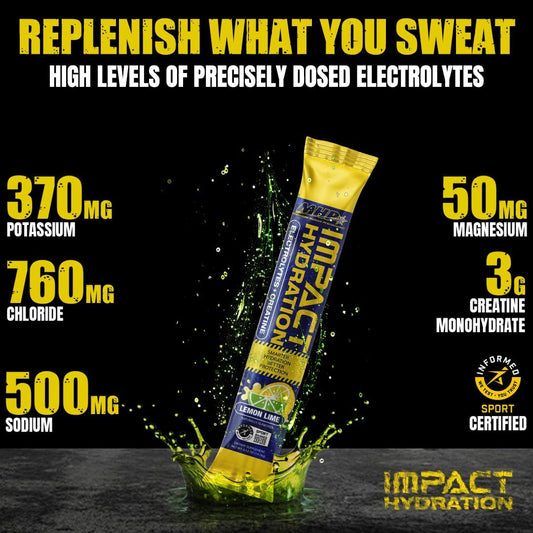 MHP Impact Hydration Electrolyte Creatine Sports Drink Stick Pack - Lemon Lime Flavor, 14 Count, No Artificial Ingredients