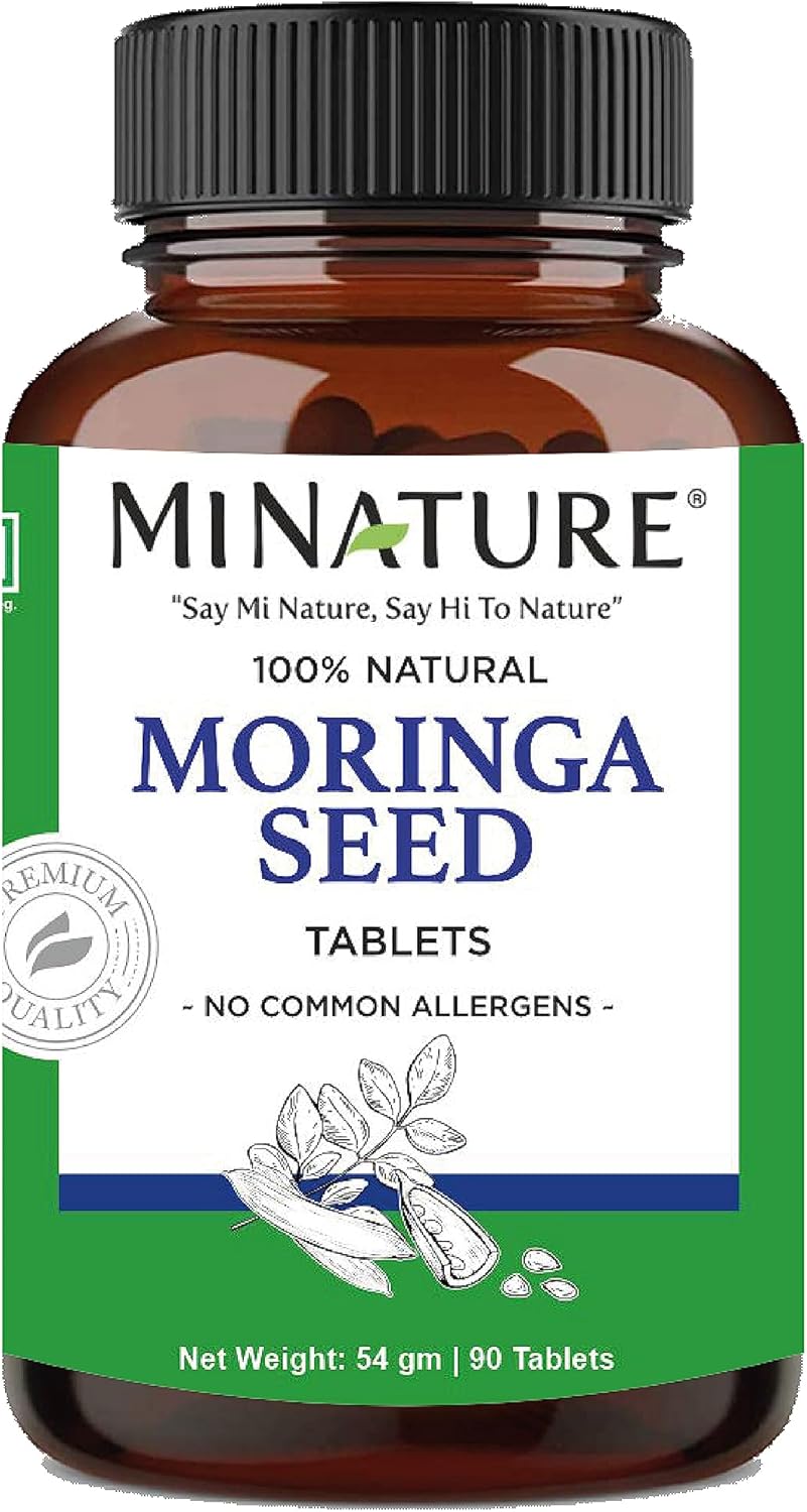 mi Nature Moringa Seed Tablets - 90 Tablets, 1000 mg, 45 Days Supply - Vegan Moringa Seed from India