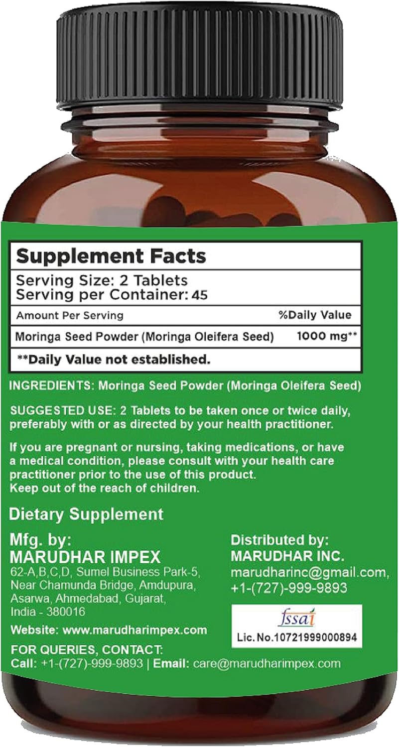 mi Nature Moringa Seed Tablets - 90 Tablets, 1000 mg, 45 Days Supply - Vegan Moringa Seed from India