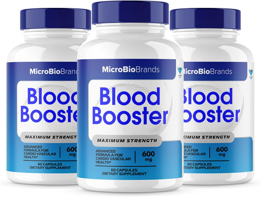 Micro Bio Blood Booster Supplement (3 Pack) - Natural Blood Flow Support Formula (180 Capsules) by Microbiobrands