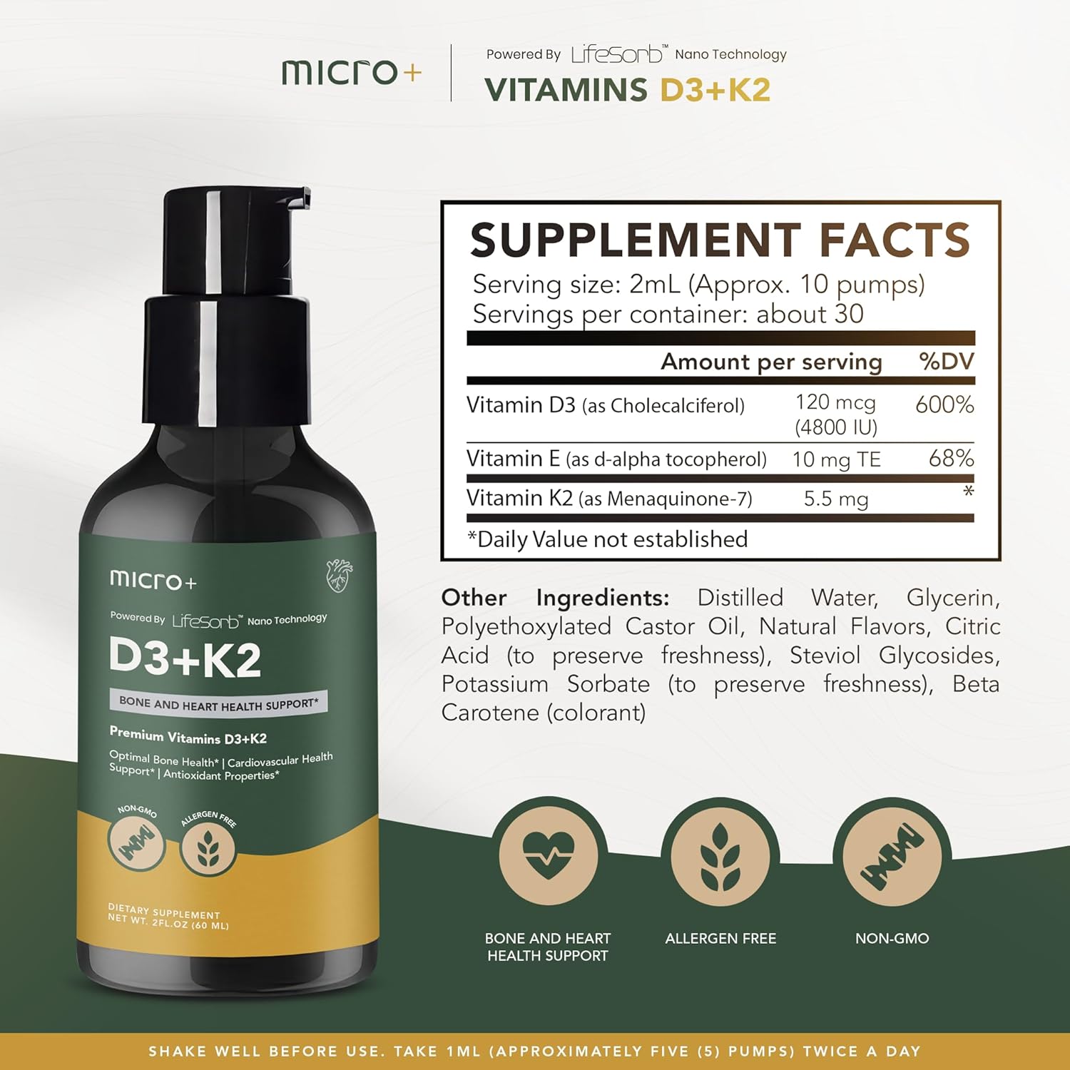 Micro Plus Health D3K2+ Vitamin Supplement with LifeSorb Technology - Supports Bone and Immune Health, D3 K2 Supplement