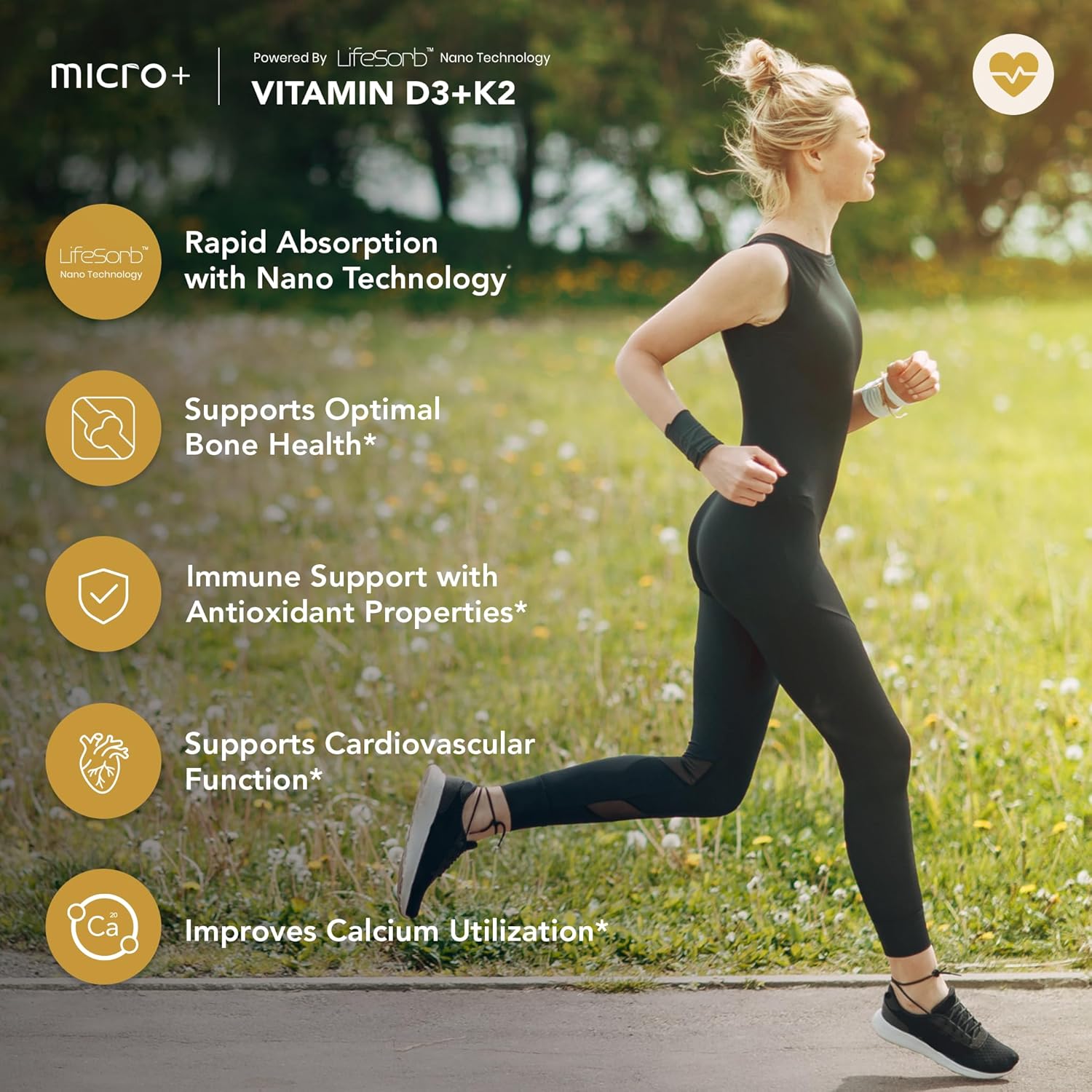 Micro Plus Health D3K2+ Vitamin Supplement with LifeSorb Technology - Supports Bone and Immune Health, D3 K2 Supplement