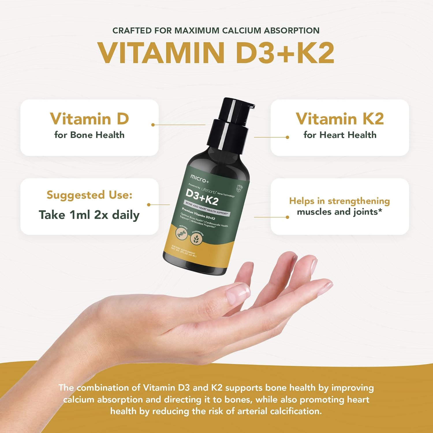 Micro Plus Health D3K2+ Vitamin Supplement with LifeSorb Technology - Supports Bone and Immune Health, D3 K2 Supplement