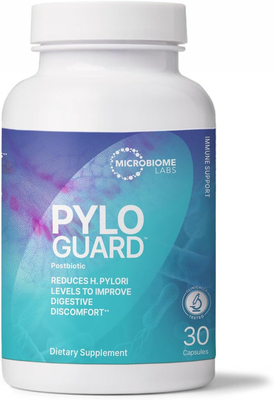 Microbiome Labs PyloGuard: Patented L. reuteri DSM17648 Digestive Comfort Supplement - Gut Health & Immune Support - Postbiotic (30 Caps)