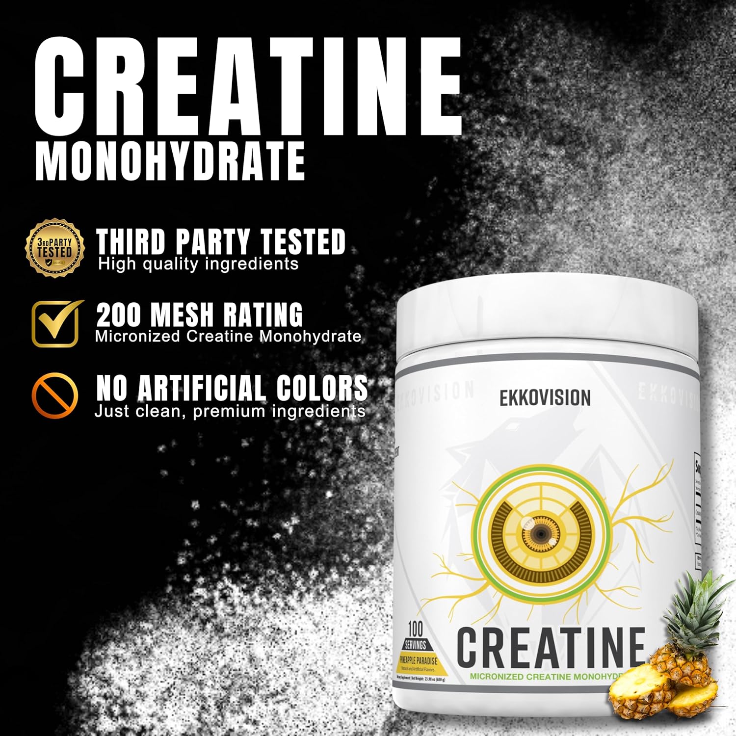 Micronized Pineapple Paradise Creatine Monohydrate Powder - Pre & Post Workout Supplement for Energy Support - Easy to Mix in Shakes, Smoothies & Beverages - 100 Servings