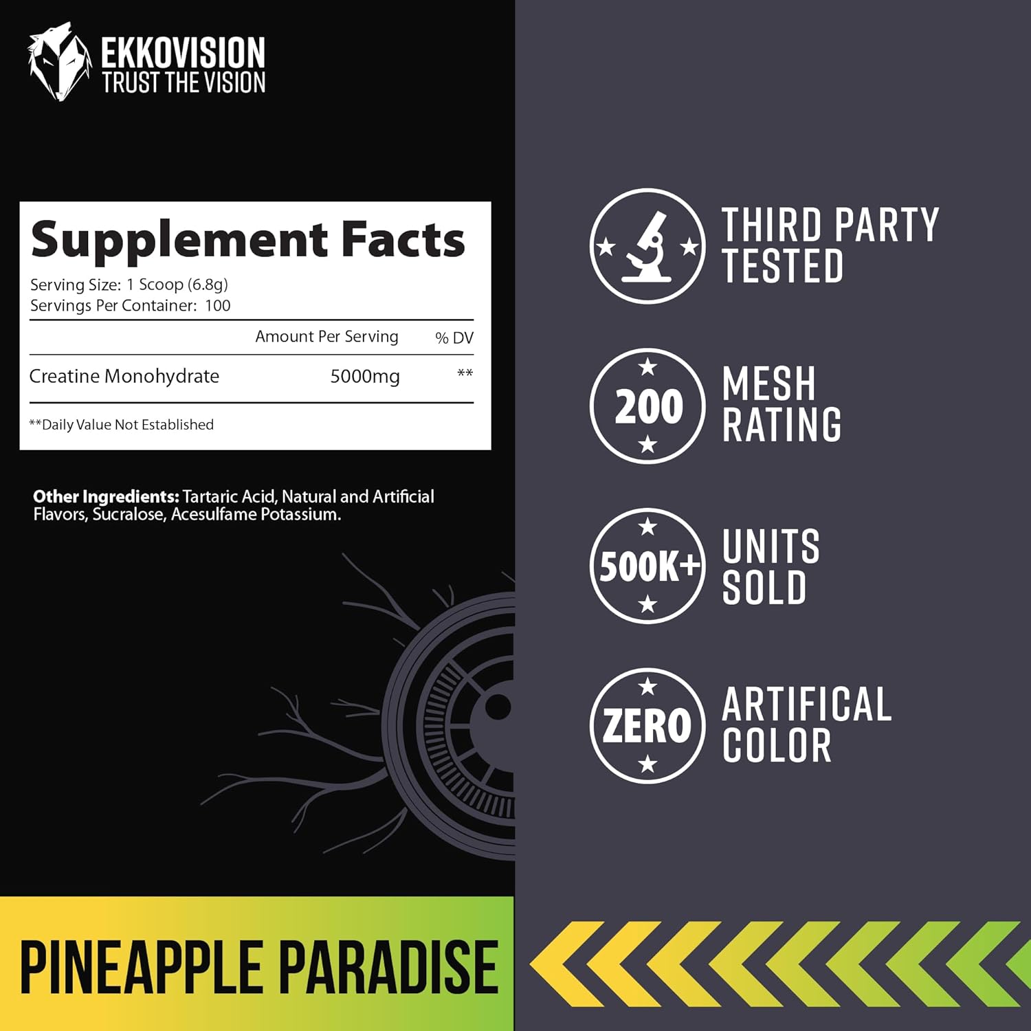 Micronized Pineapple Paradise Creatine Monohydrate Powder - Pre & Post Workout Supplement for Energy Support - Easy to Mix in Shakes, Smoothies & Beverages - 100 Servings