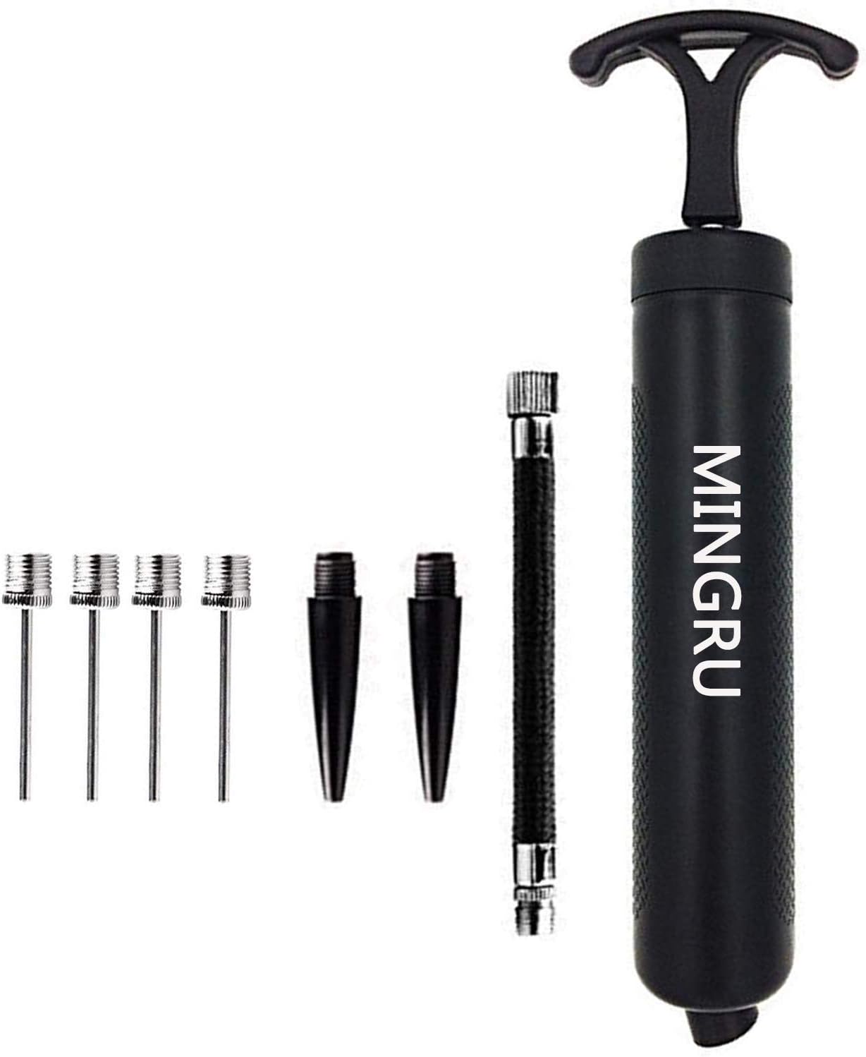 MINGRU Ball Pump Kit with Needles and Nozzles for Basketball, Soccer, Volleyball, Rugby, Water Polo & More - Compact Air Pump for Inflatables