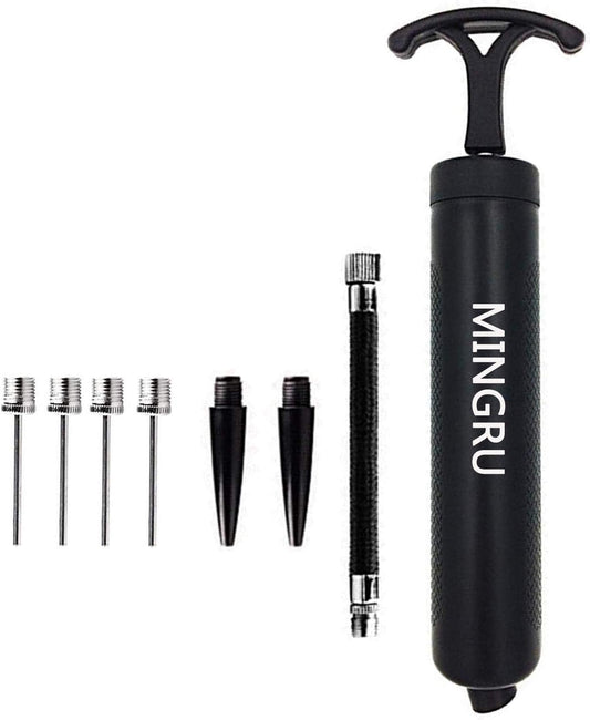 MINGRU Ball Pump Kit with Needles and Nozzles for Basketball, Soccer, Volleyball, Rugby, Water Polo & More - Compact Air Pump for Inflatables