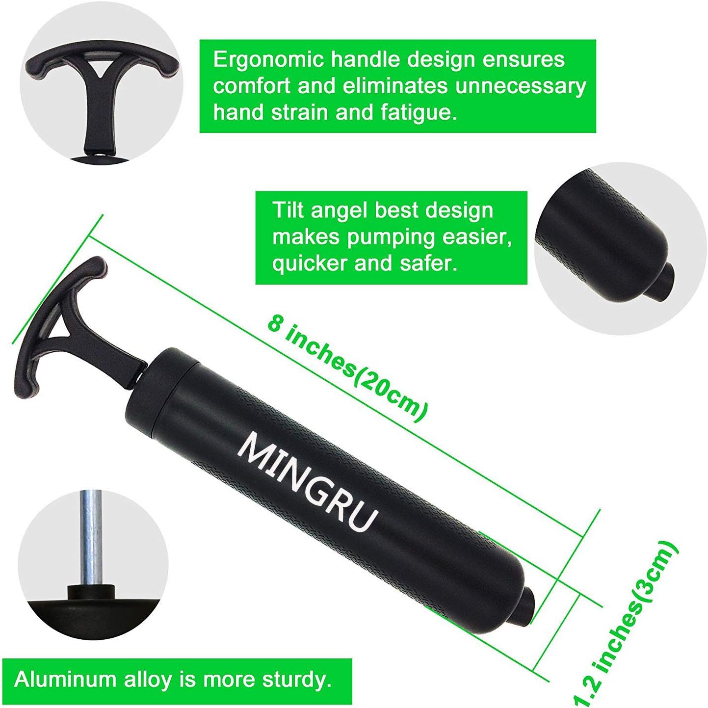 MINGRU Ball Pump Kit with Needles and Nozzles for Basketball, Soccer, Volleyball, Rugby, Water Polo & More - Compact Air Pump for Inflatables