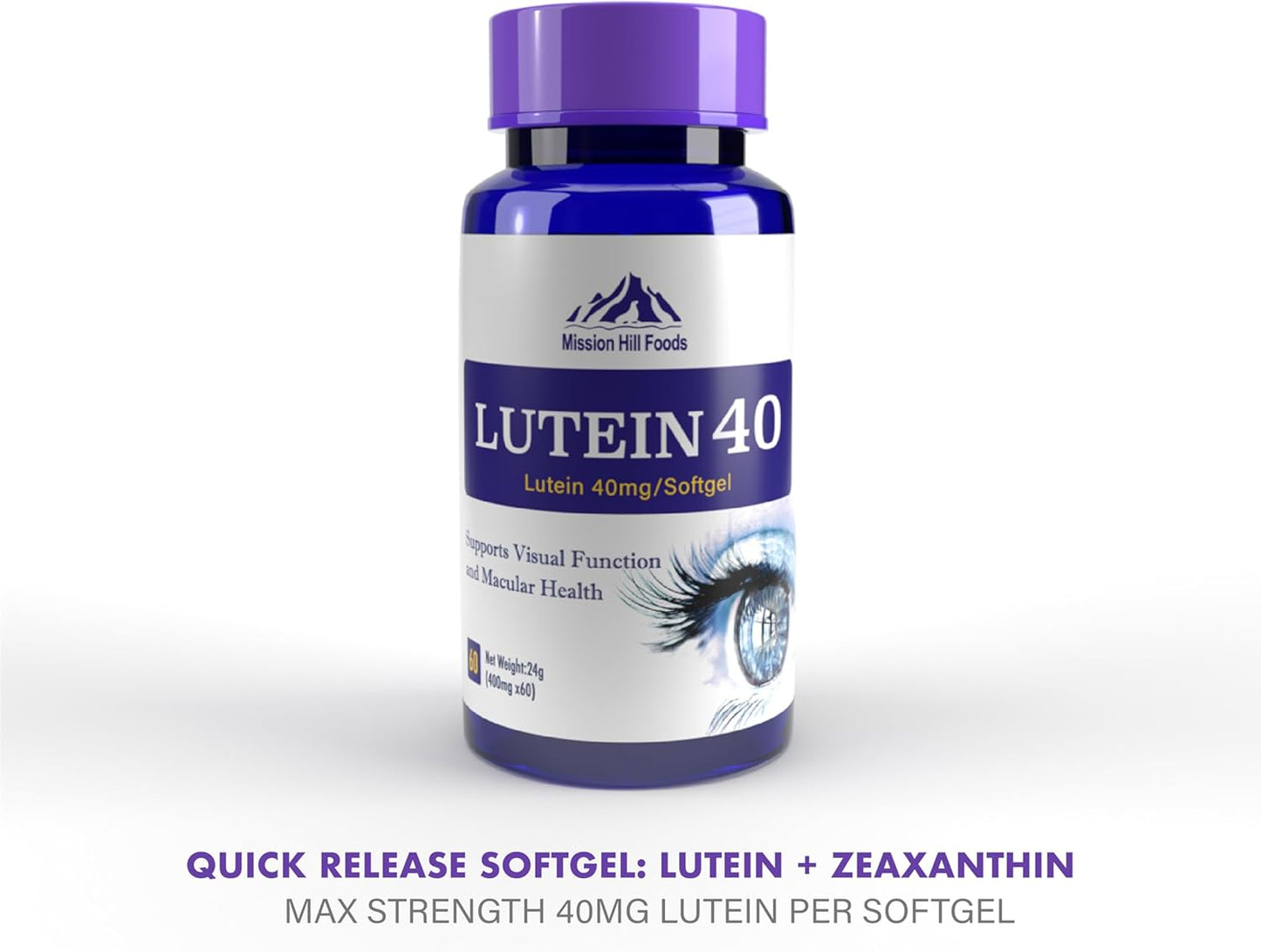 Mission Hill Foods Lutein & Zeaxanthin Eye Health Supplement - 2 Month Supply | 40mg Softgels for Eye Vitamins | Non-GMO & Gluten Free