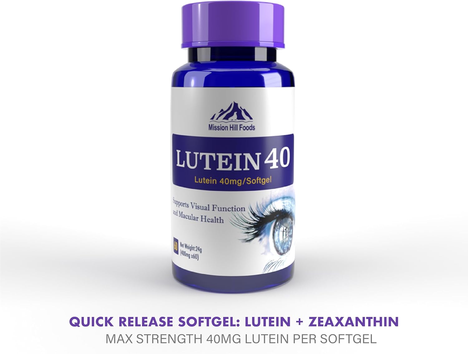 Mission Hill Foods Lutein & Zeaxanthin Eye Health Supplement - 2 Month Supply | 40mg Softgels for Eye Vitamins | Non-GMO & Gluten Free
