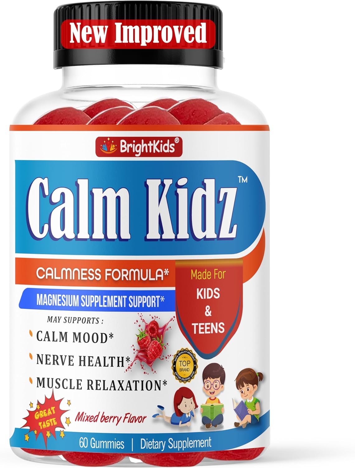 Mixed Berry Flavored Magnesium Calm Gummies for Kids, 60 Gummies, Supports Relaxation, Mood, Nerve Health & Muscle Relaxation