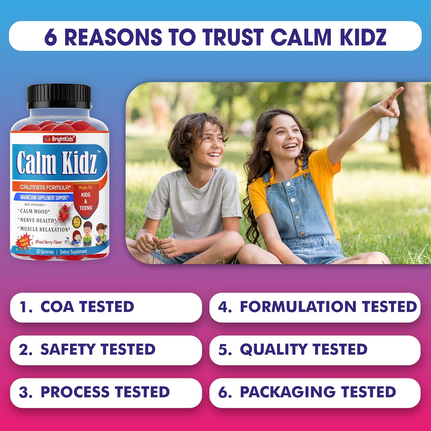 Mixed Berry Flavored Magnesium Calm Gummies for Kids, 60 Gummies, Supports Relaxation, Mood, Nerve Health & Muscle Relaxation