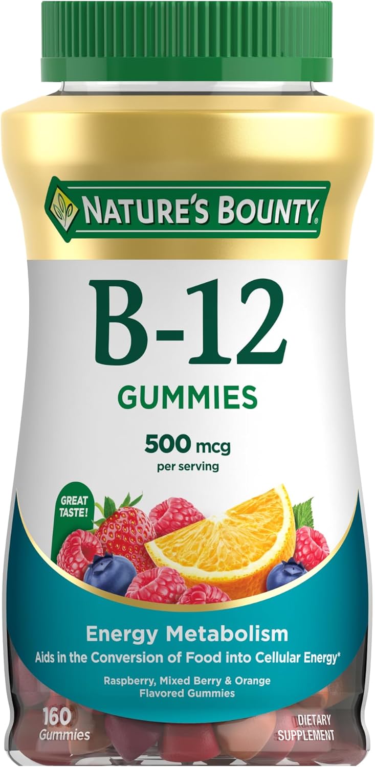 Mixed Berry Flavored Vitamin B12 Gummies, 500mcg, 160 Count, Supports Energy Metabolism & Nervous System Health