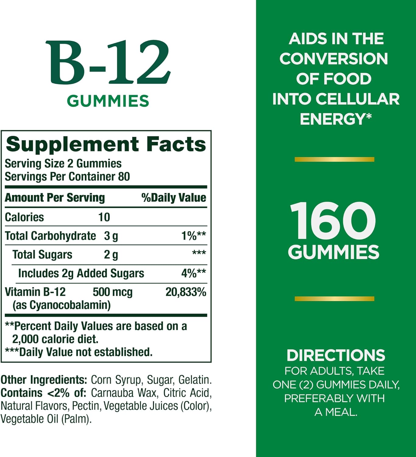 Mixed Berry Flavored Vitamin B12 Gummies, 500mcg, 160 Count, Supports Energy Metabolism & Nervous System Health
