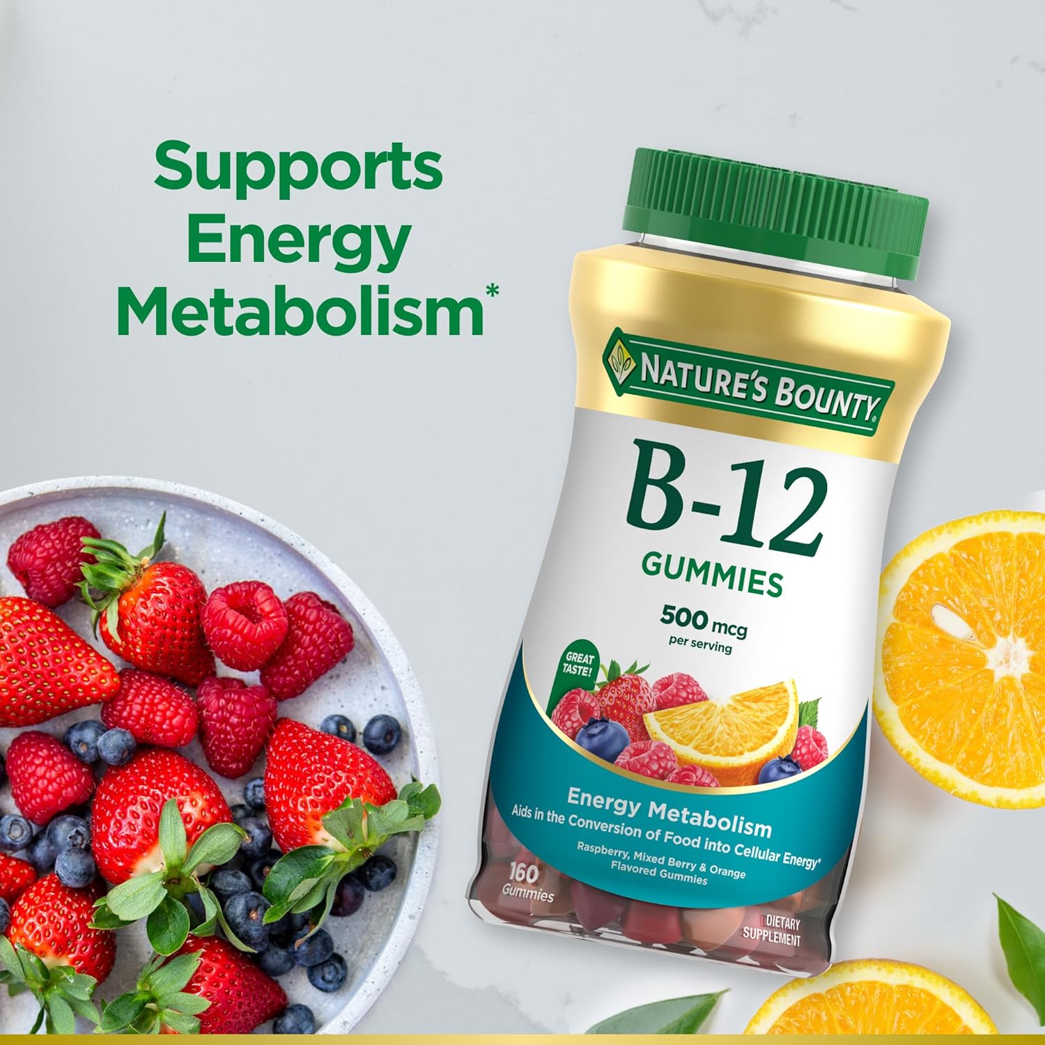 Mixed Berry Flavored Vitamin B12 Gummies, 500mcg, 160 Count, Supports Energy Metabolism & Nervous System Health