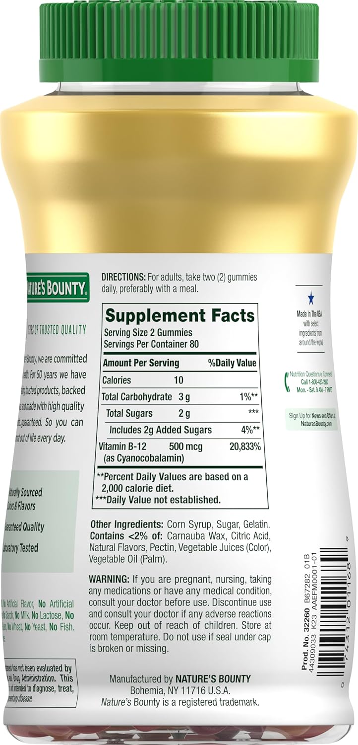 Mixed Berry Flavored Vitamin B12 Gummies, 500mcg, 160 Count, Supports Energy Metabolism & Nervous System Health