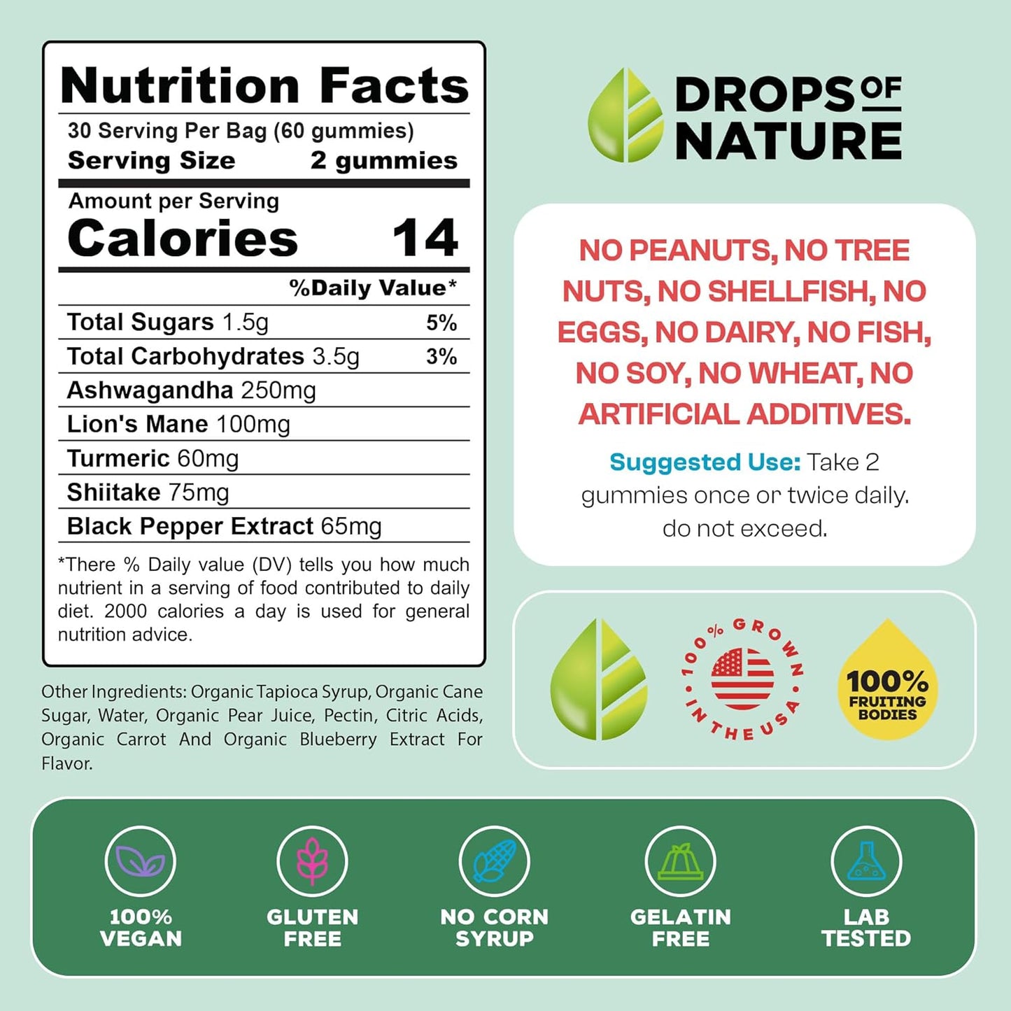 Mixed Fruits Ashwagandha & Turmeric Mushroom Gummies - Immunity & Digestion Support Vegan Supplements with Shiitake Mushroom, Turmeric Curcumin, Black Pepper, and Vitamin C Boost (60 Gummies)