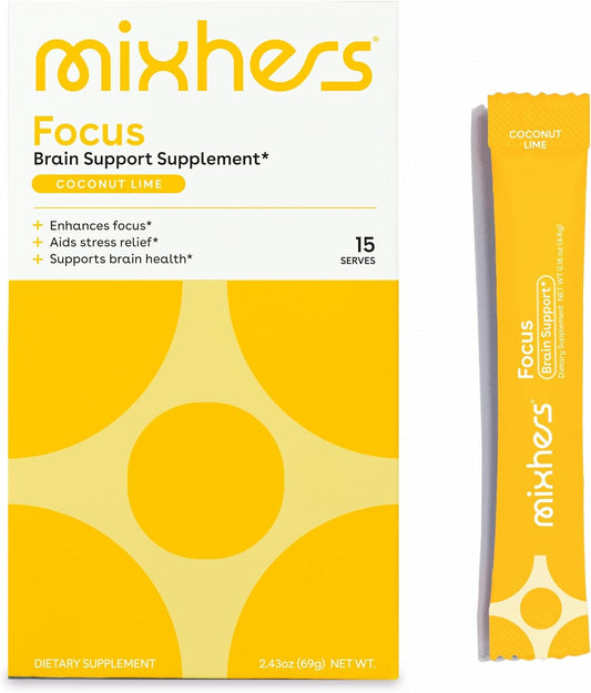 MIXHERS Focus Brain Health Supplement for Women - L-Theanine Drink Packets - Coconut Lime Flavor - Improve Concentration and Focus