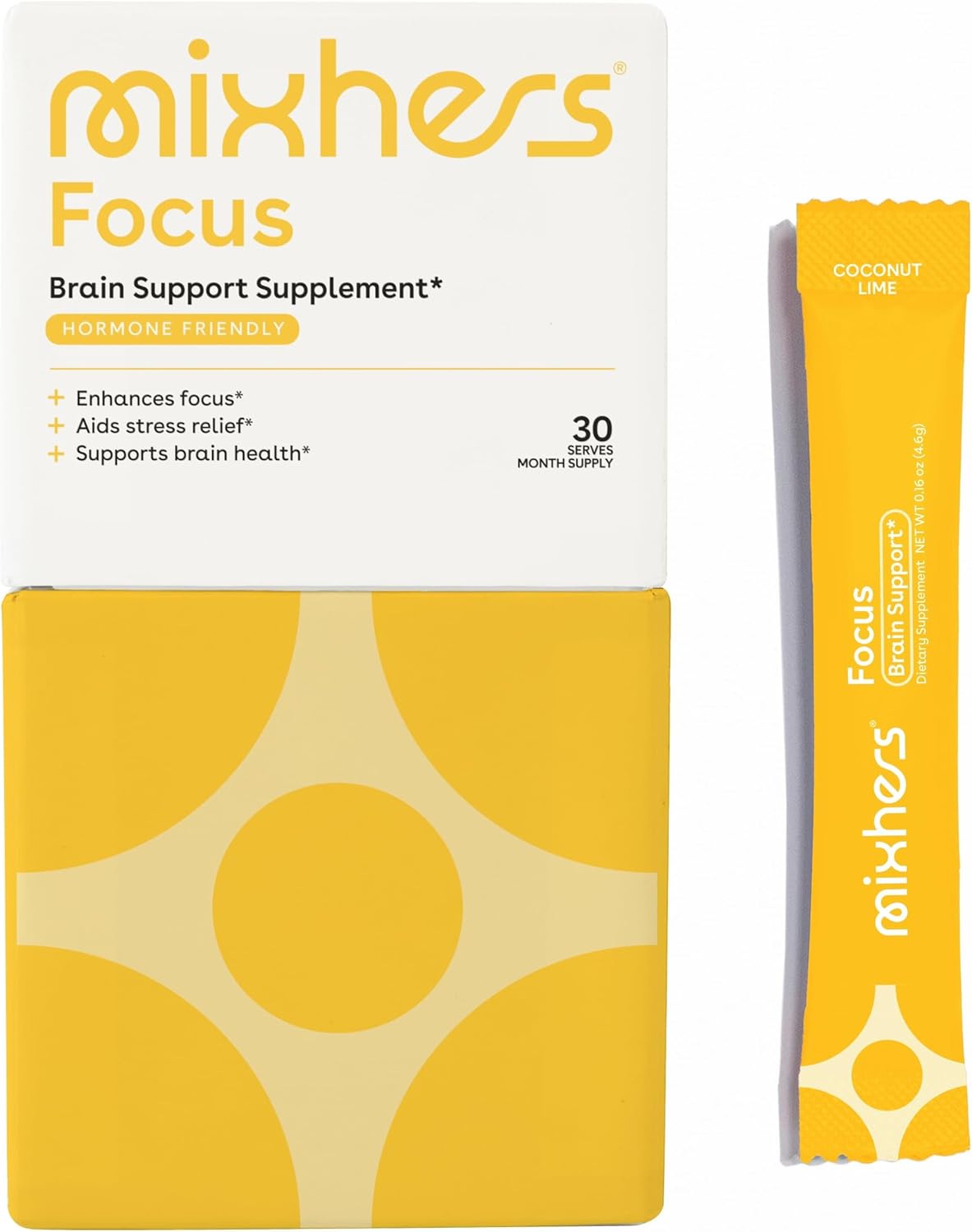 MIXHERS Focus Brain Health Supplement with L-Theanine for Women - 30 Coconut Lime Drink Packets