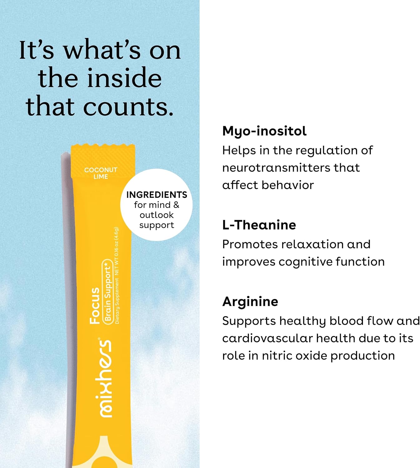 MIXHERS Focus Brain Health Supplement with L-Theanine for Women - 30 Coconut Lime Drink Packets