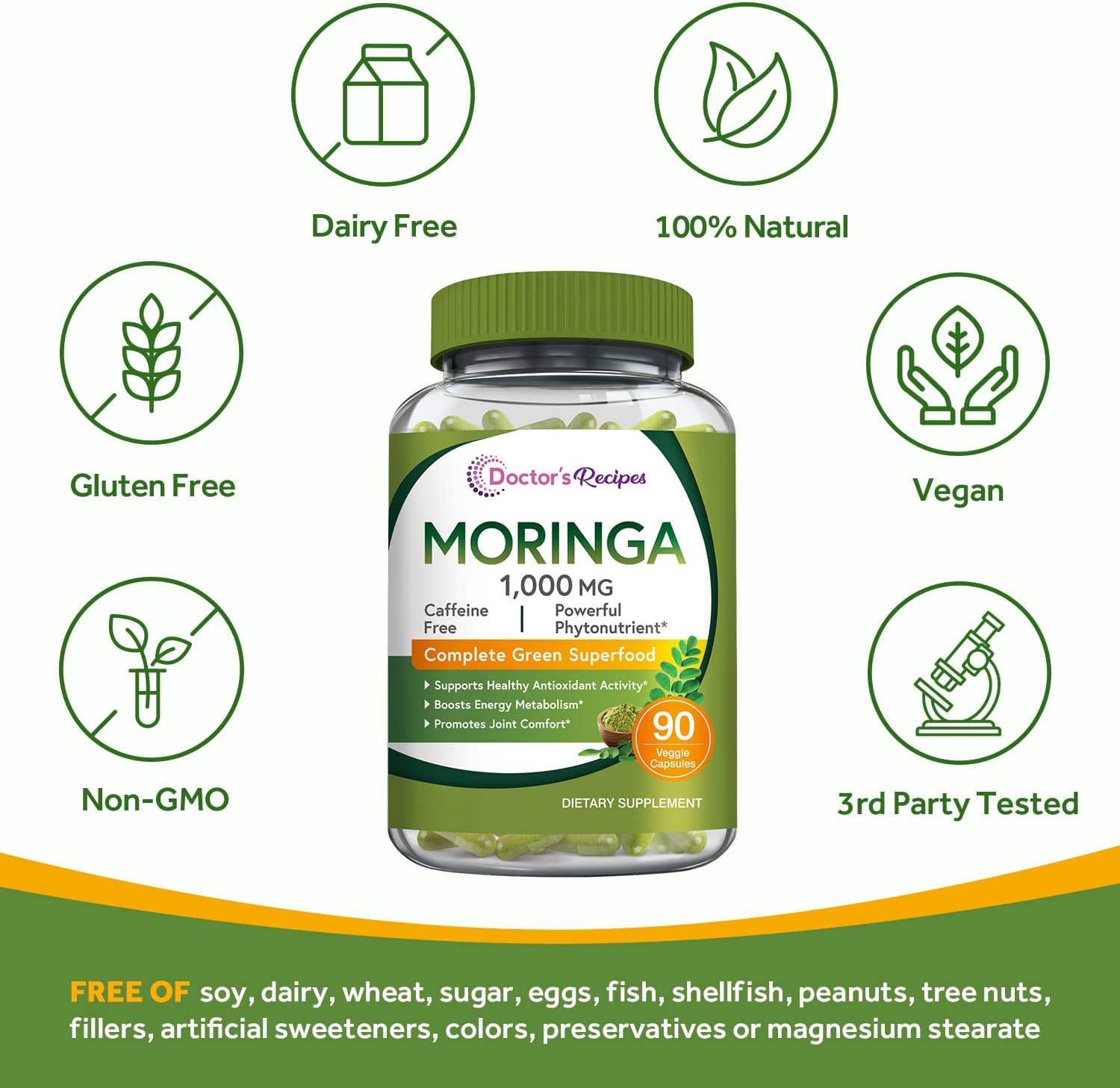 Moringa Capsules & Collagen Peptides Powder Bundle for Vegans, 90 Caps & 16oz Powder