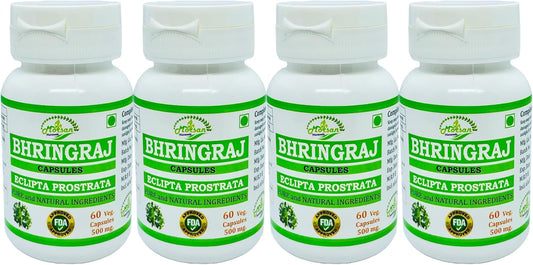 Morsan Nutraveda Bhringraj Capsules for Men and Women - Premium Ayurvedic Herbal Supplement - 500mg per Serving - 60 Veggie Capsules x 4-Pack