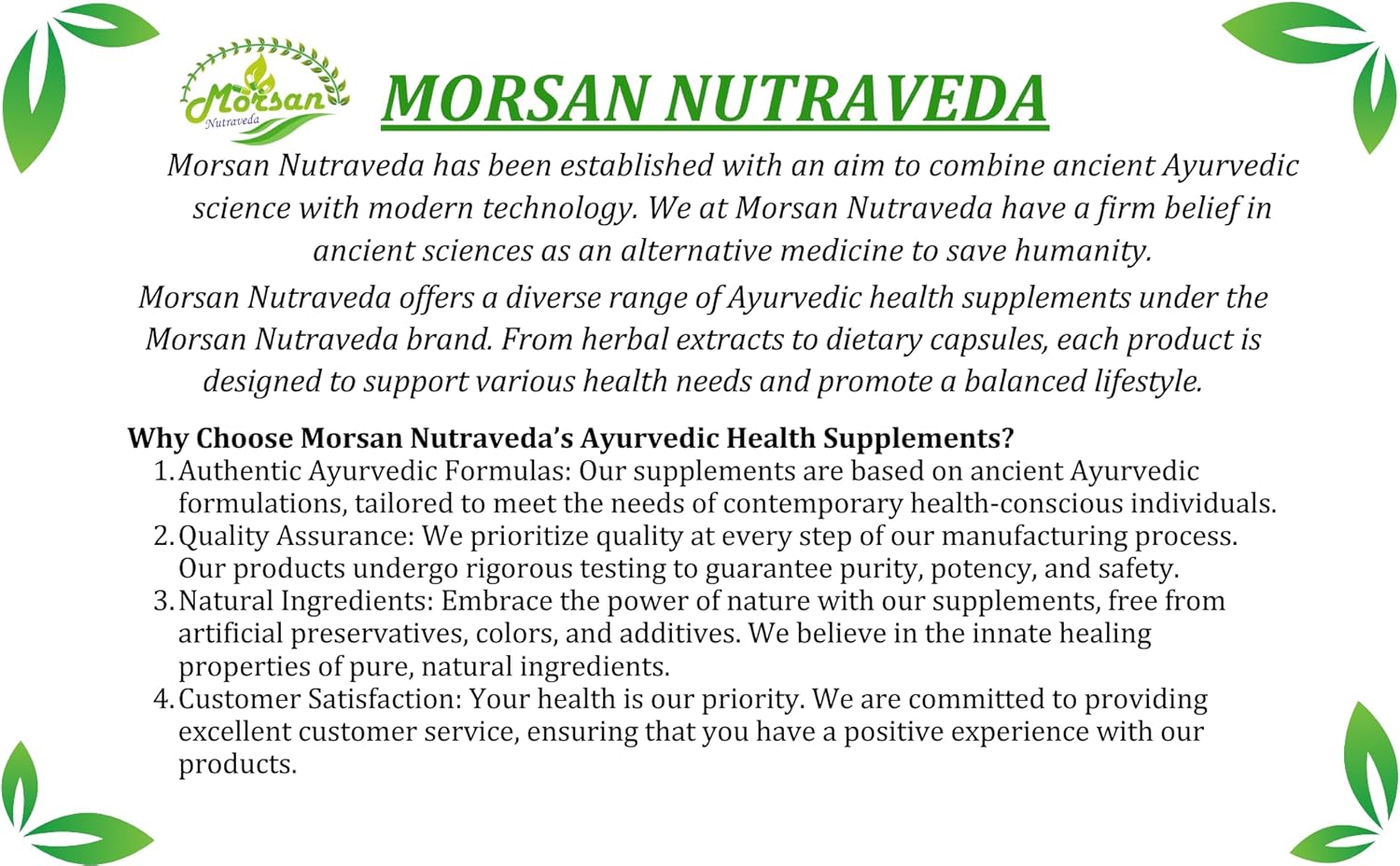 Morsan Nutraveda Bhringraj Capsules for Men and Women - Premium Ayurvedic Herbal Supplement - 500mg per Serving - 60 Veggie Capsules x 4-Pack