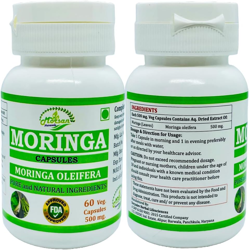 Morsan Nutraveda Herbal Moringa OLEIFERA Extract Capsules - Highest Potency, 100% Natural, Pack of 120 Veg Capsules