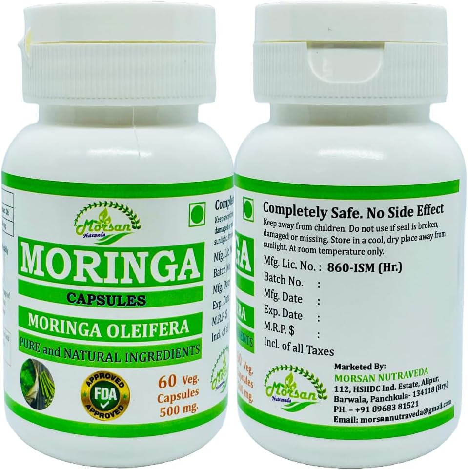 Morsan Nutraveda Herbal Moringa OLEIFERA Extract Capsules - Highest Potency, 100% Natural, Pack of 120 Veg Capsules