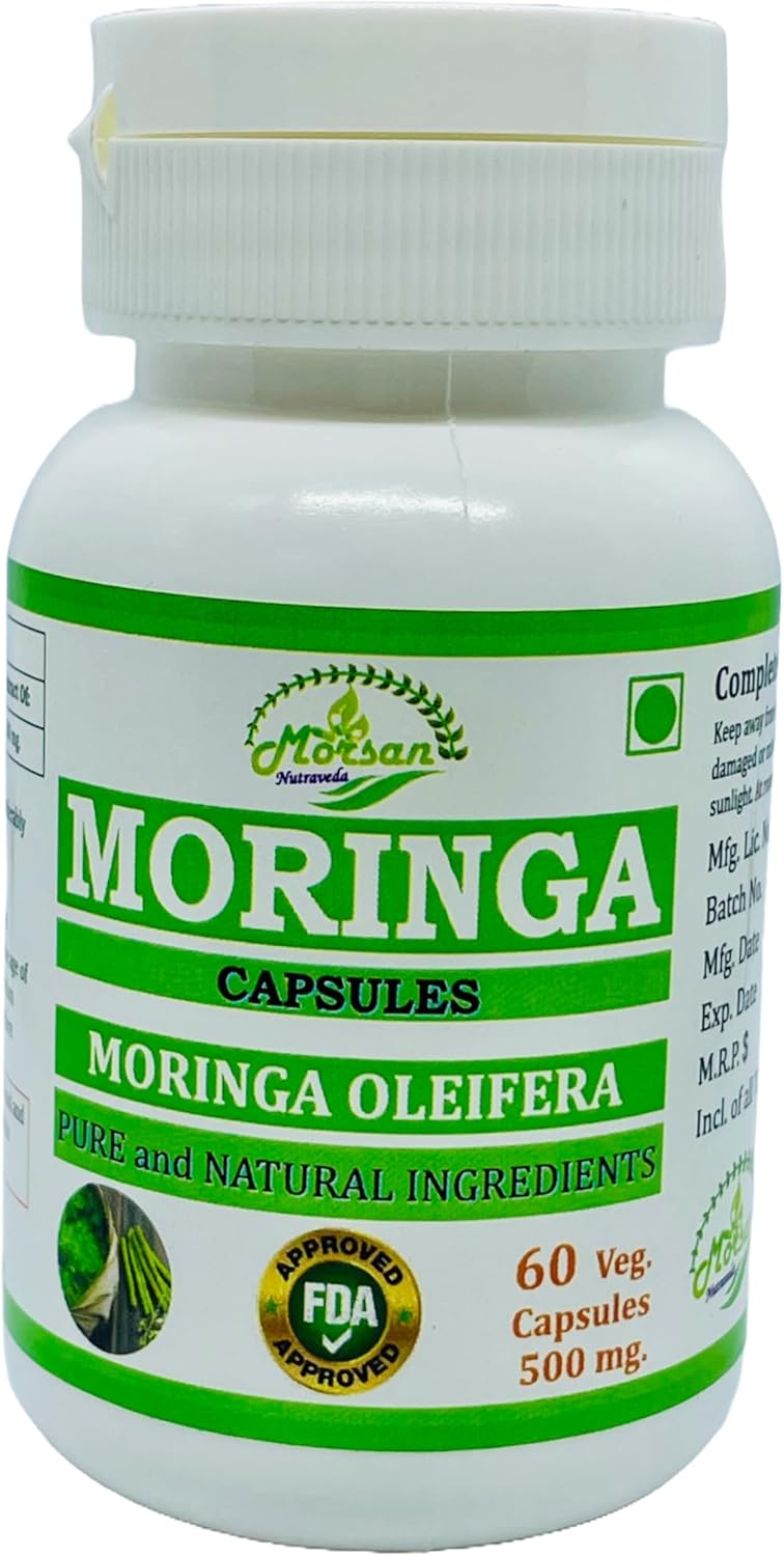 Morsan Nutraveda Herbal Moringa OLEIFERA Extract Capsules - Highest Potency, 100% Natural, Pack of 120 Veg Capsules