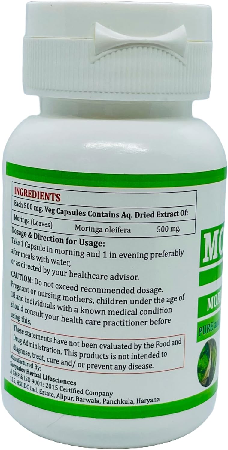 Morsan Nutraveda Herbal Moringa OLEIFERA Extract Capsules - Highest Potency, 100% Natural, Pack of 120 Veg Capsules