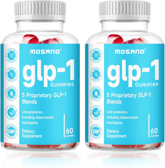 MOSAND GLP-1 Probiotic Gummies - Gut Health Supplement with Akkermansia Probiotic, Berberine, Strawberry Flavor - 60 Gummies (2 Pack)