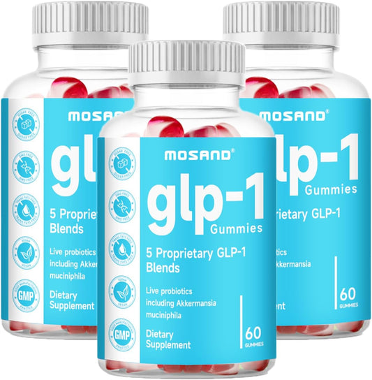 MOSAND GLP-1 Probiotic Gummies with Akkermansia & Berberine - Strawberry Flavor, 60 Gummies (3 Pack) - Sugar-Free Gut & Digestion Health Supplement