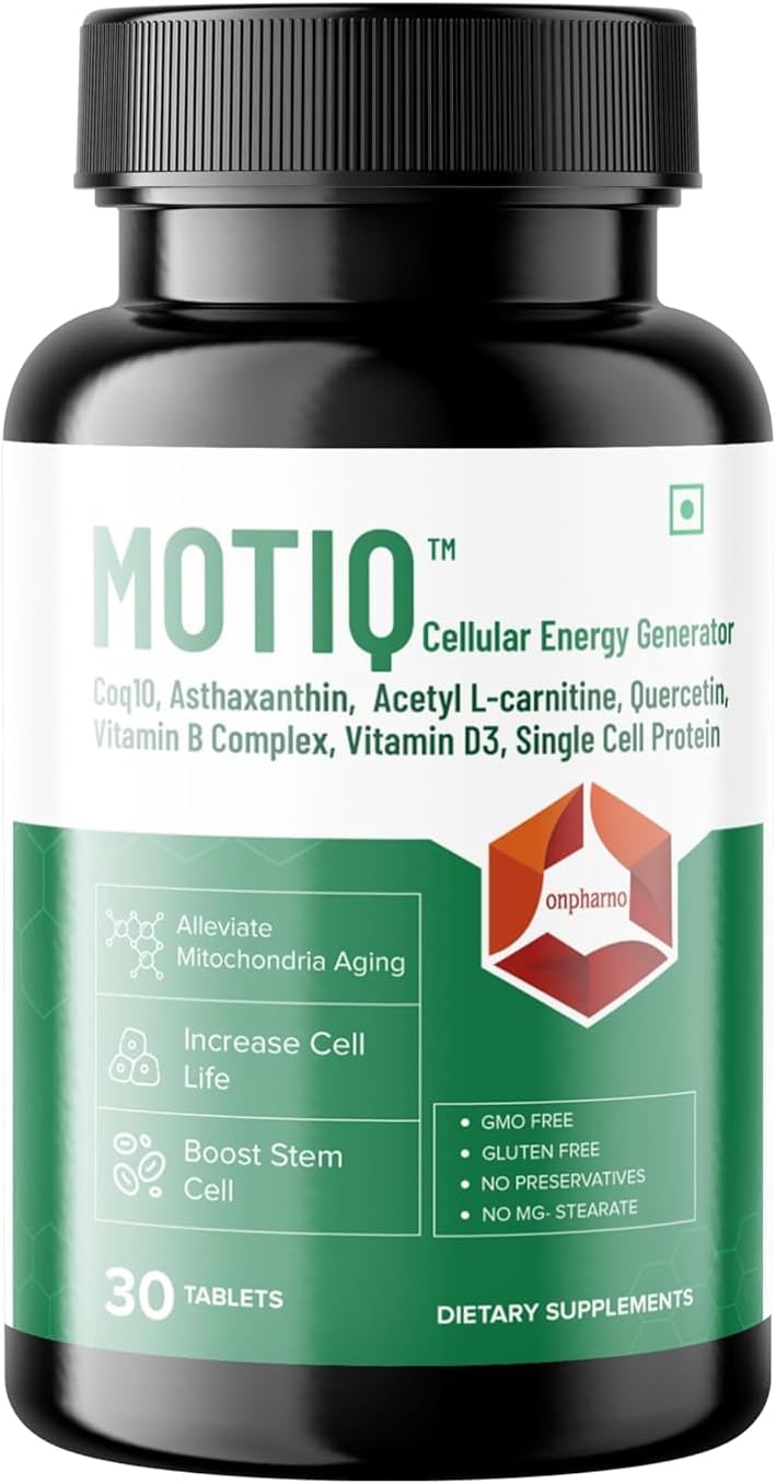 Mo.tiq Cellular Energy Supplement with CoQ10, Astaxanthin, L-Carnitine, Vitamin D3, B Complex - 30 Tablets for Strength, Stamina, Anti-Aging