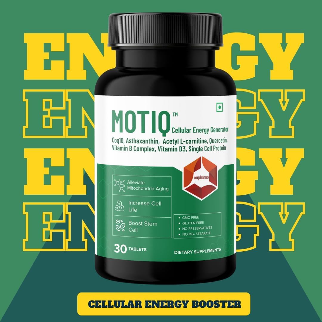 Mo.tiq Cellular Energy Supplement with CoQ10, Astaxanthin, L-Carnitine, Vitamin D3, B Complex - 30 Tablets for Strength, Stamina, Anti-Aging