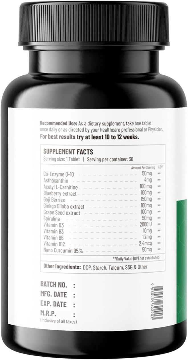 Mo.tiq Cellular Energy Supplement with CoQ10, Astaxanthin, L-Carnitine, Vitamin D3, B Complex - 30 Tablets for Strength, Stamina, Anti-Aging