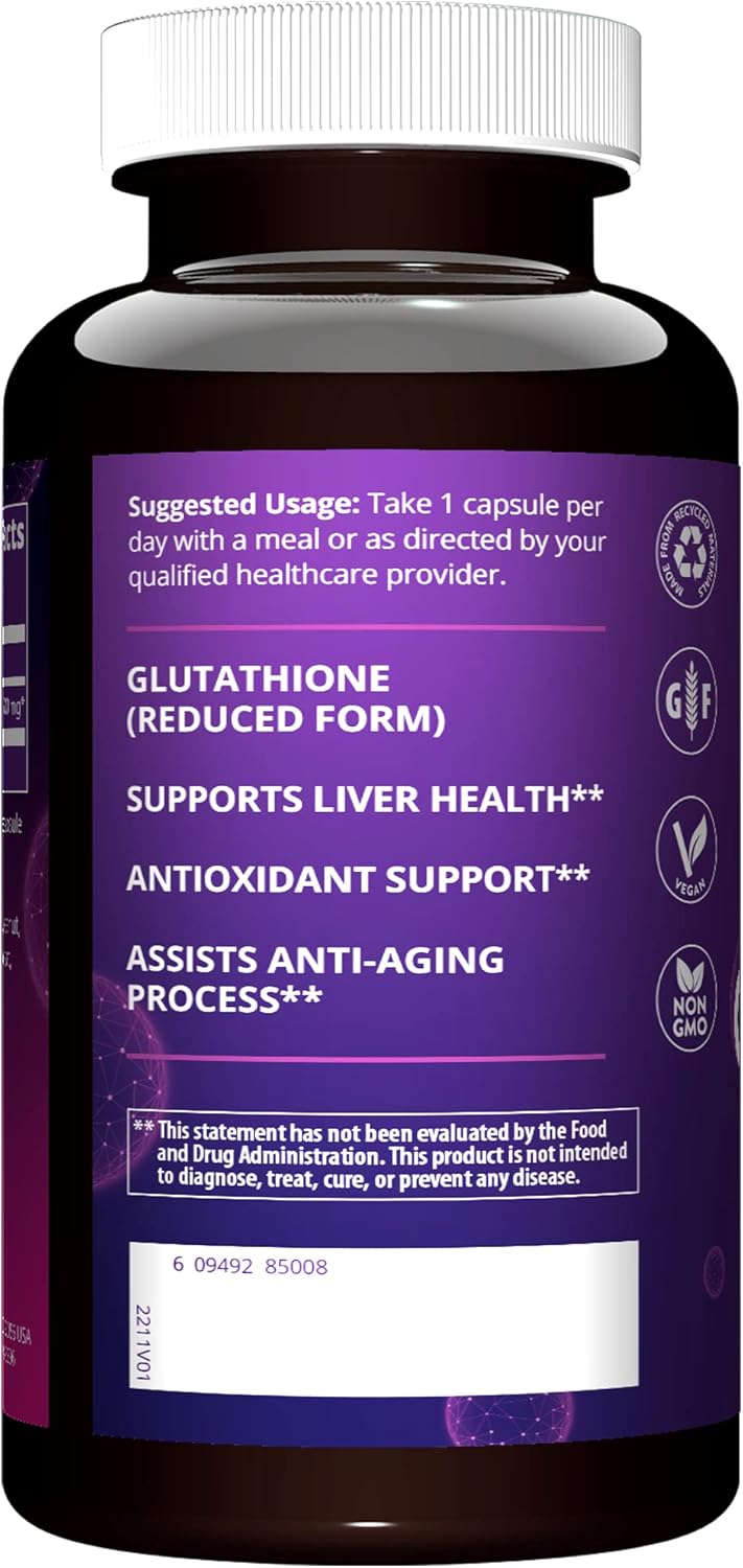 MRM Nutrition Reduced Glutathione 500mg Capsules for Liver Health and Antioxidant Support - Vegan and Gluten-Free Dietary Supplement with 60 Servings
