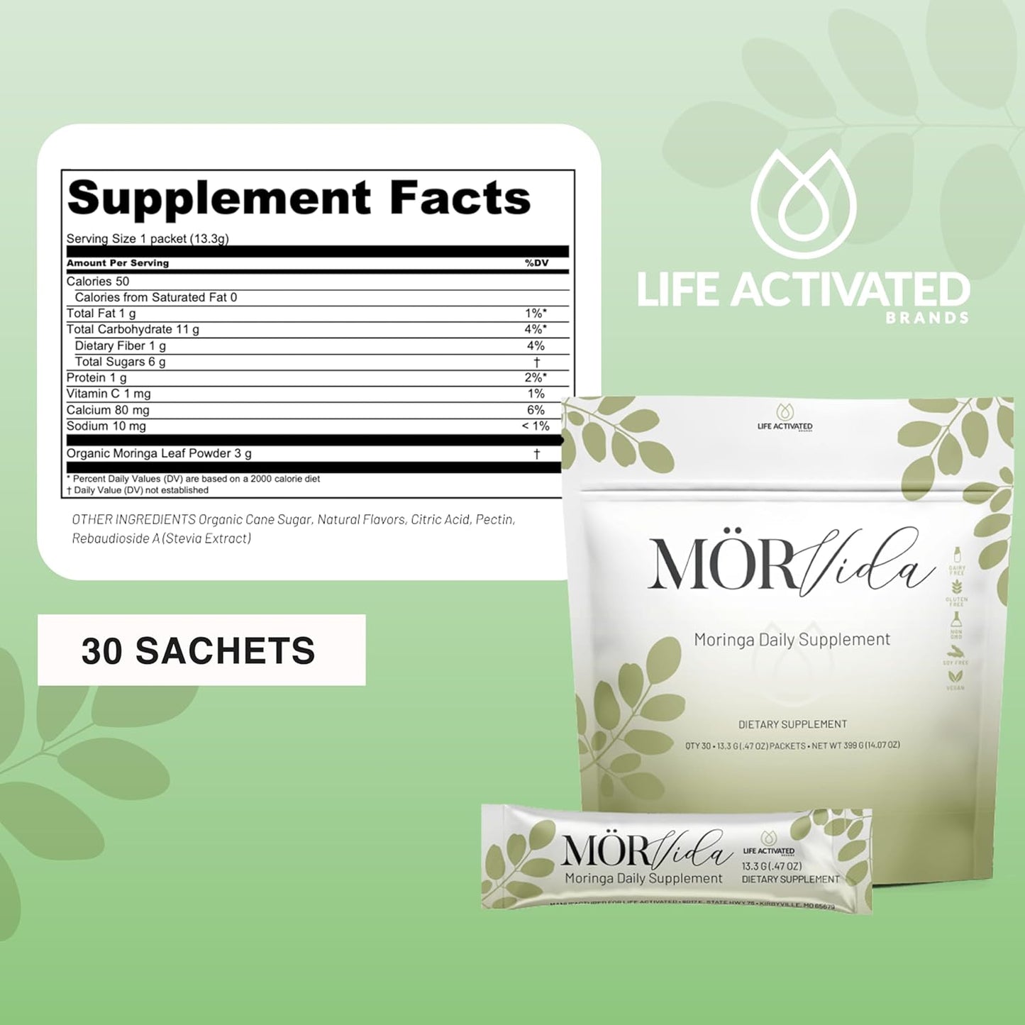 Mörvida Daily Supplement with Moringa Oleifera from The Himalayas - Packed with Vitamin C, Calcium & Protein - 30 Sachets